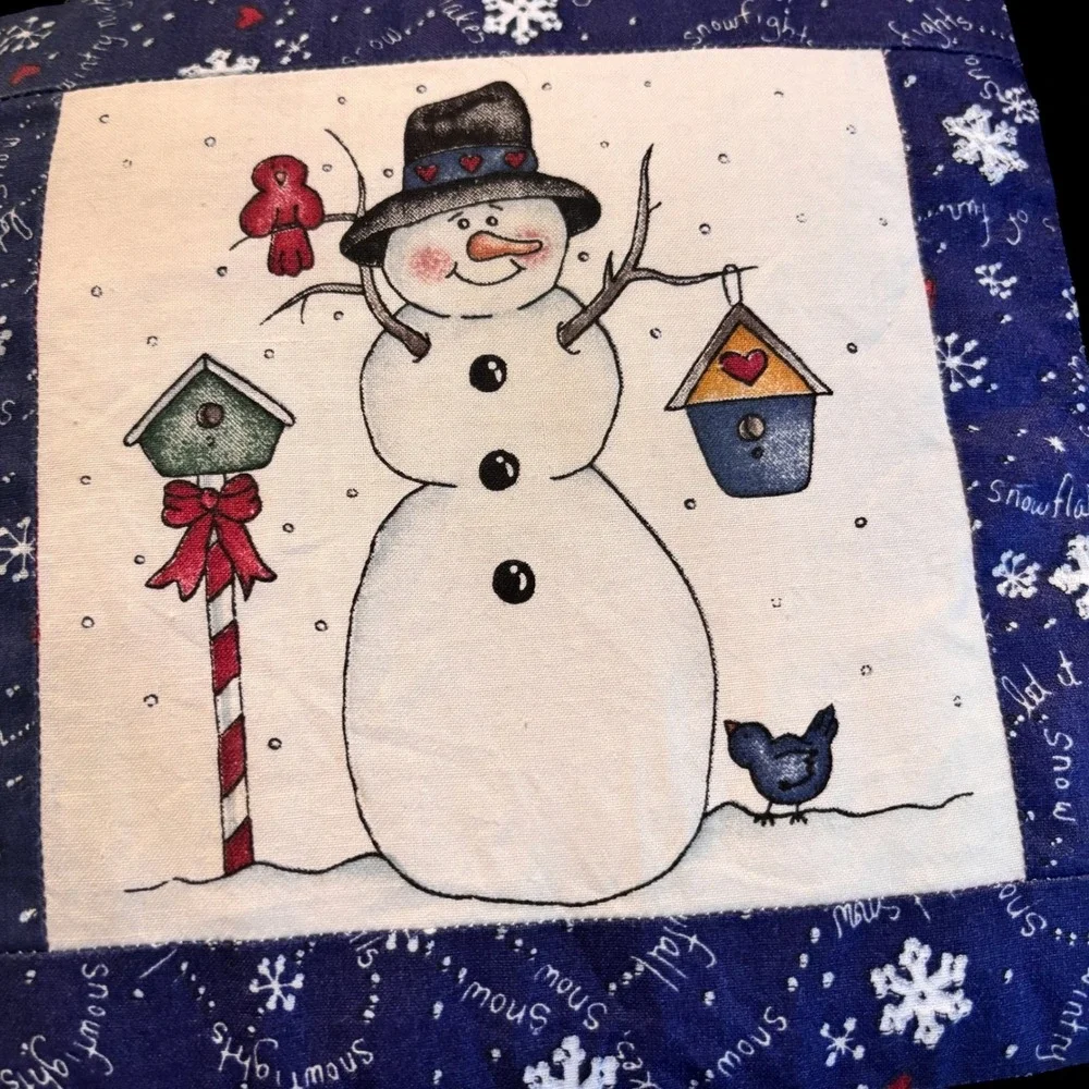 Set of 2 Vintage Quilted Throw Pillows Snowman‎ Christmas Winter   Grannycore